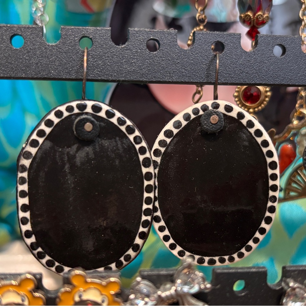Black and White Polka Dot Ceramic Earrings